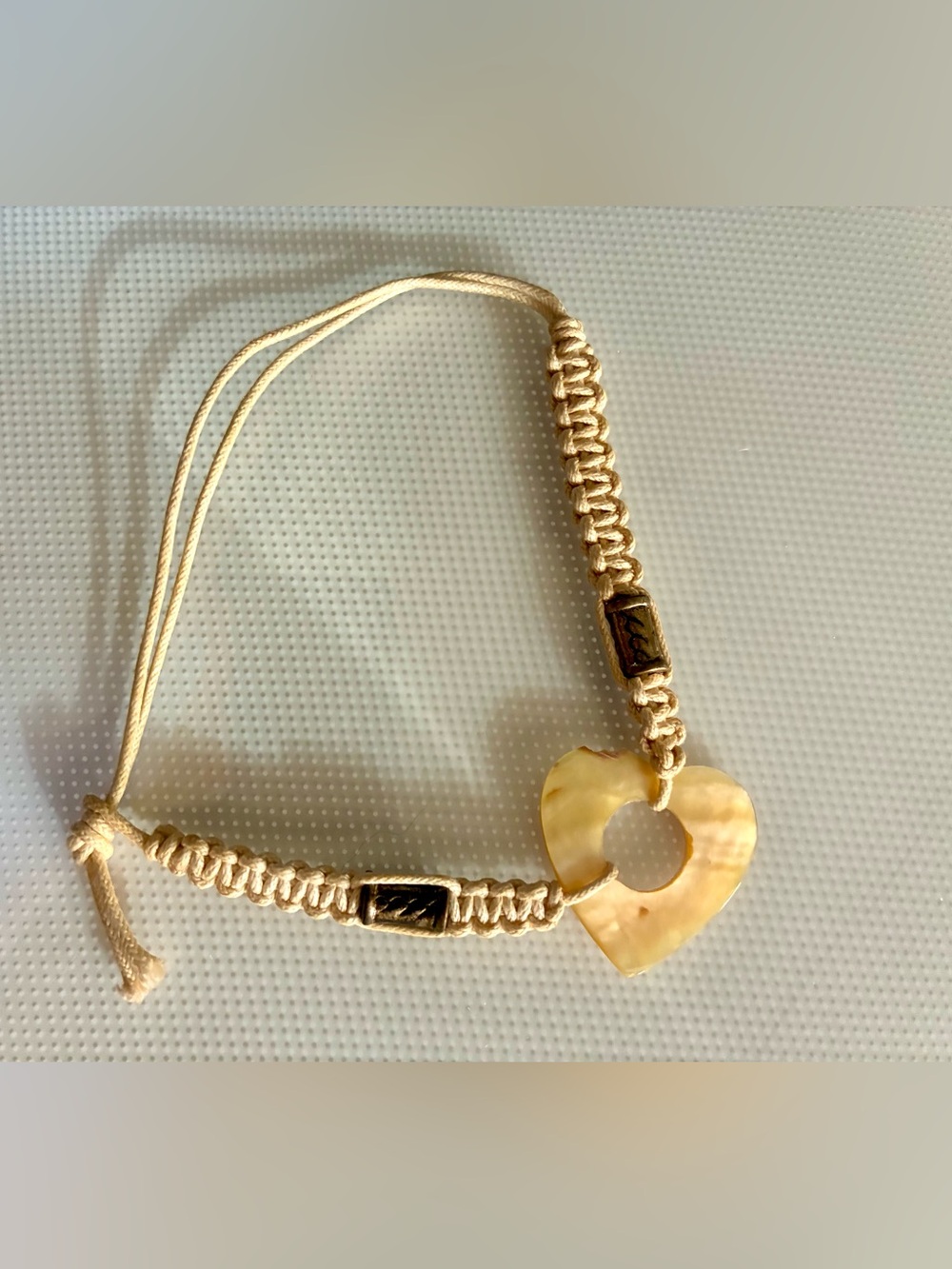 Vintage Macrame Beacelet with Mother of Pearl Heart